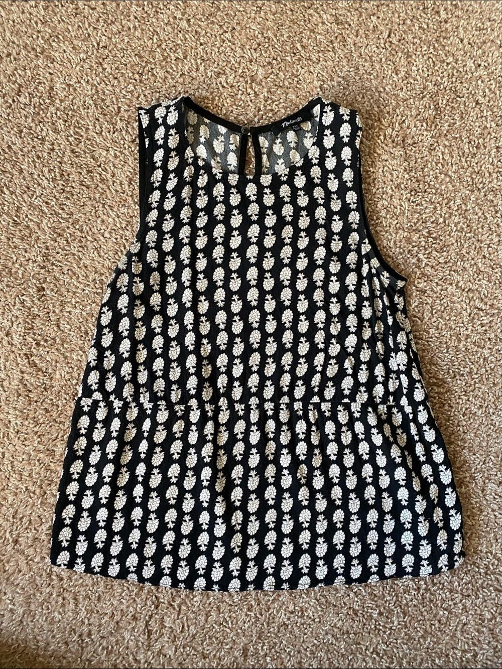 Madewell Sleeveless Black & White Patterned Peplum Top